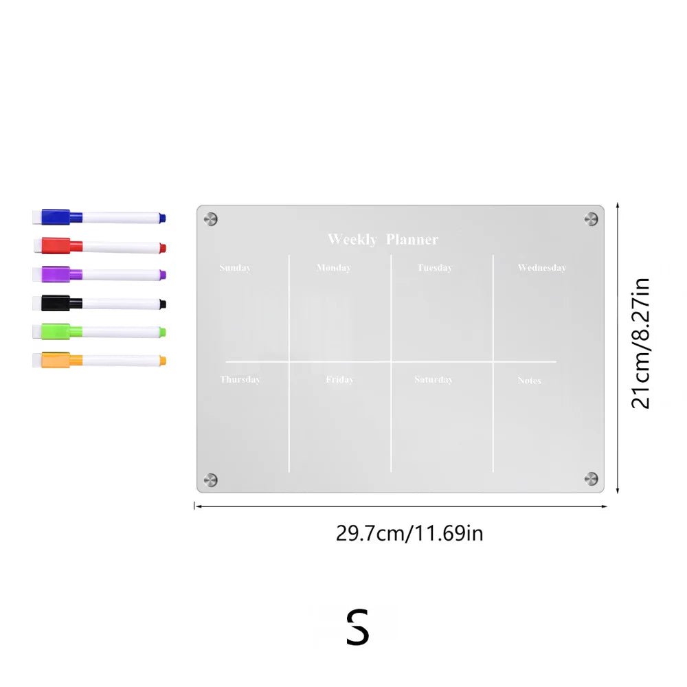 1Pcs 3D Magnetic Transparent Acrylic Week Plan Notes Message Board Erasable Magnetic Refrigerator Sticker Back To School Gift