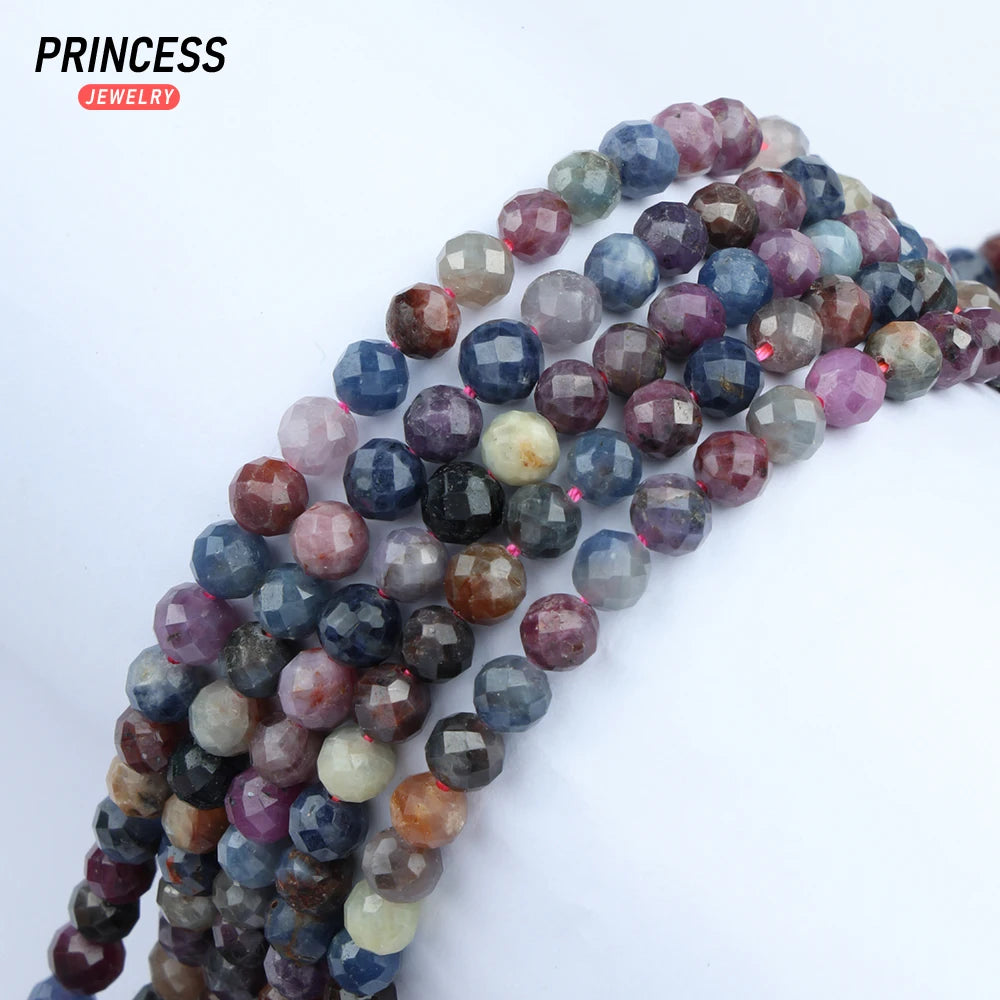 Natural Ruby Sapphire Faceted Beads Untreated Beads for Jewelry Making DIY, Wholesale Stone Beads