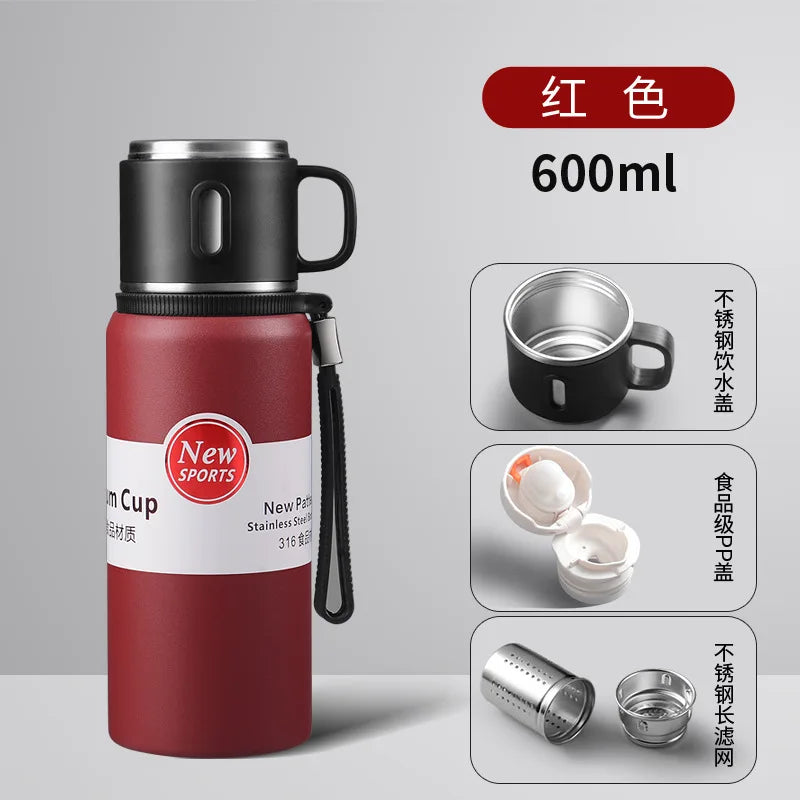 600/800/1000/1500ml Large Capacity Outdoor 316 Stainless Steel Thermos Cup Portable Handle Car Water Cup Tea Cup Drinkware