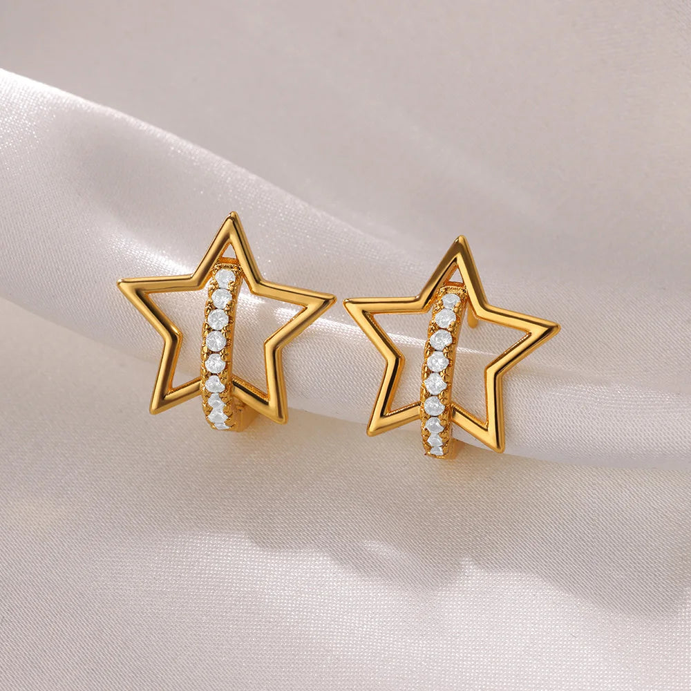 Luxury Star Zircon Earrings for Women Gold Color Stainless Steel Earrings 2024 Trend Couple Jewelry free shipping items aretes