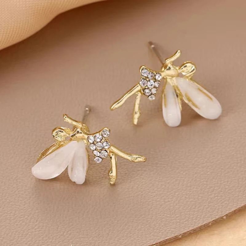 FTCY Trendy Elf Dancer Stud Earrings for Women Girls Design Zircon Fairy Korean Exquisite Cute Sweet Jewelry
