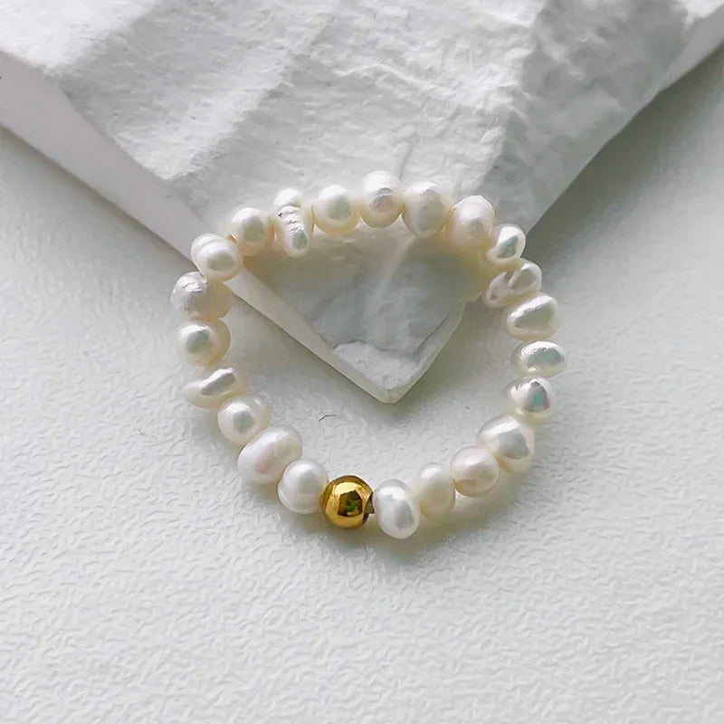 Freshwater Pearl Wedding Rings For Women Handmade Obsidian Opal Jewelry Stainless Steel Natural Stone Statement Ring