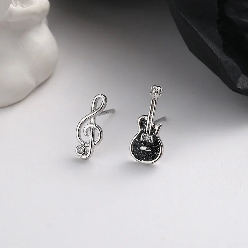 Fashion Simple Asymmetric Guitar Note Stud Earrings for Women Girls Creative Cute Ear Piercing Jewelry Music Lovers Gifts
