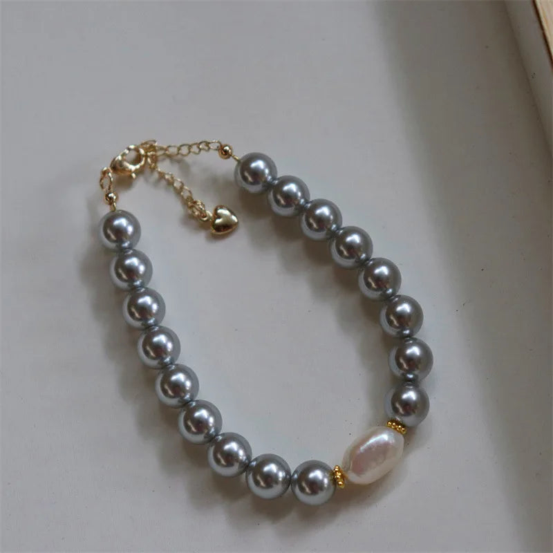 Fashion Grey Natural Pearl Bracelet for Women Luxury Exquisite Stainless Steel Bangle Jewelry Accessories Anniversary Gift
