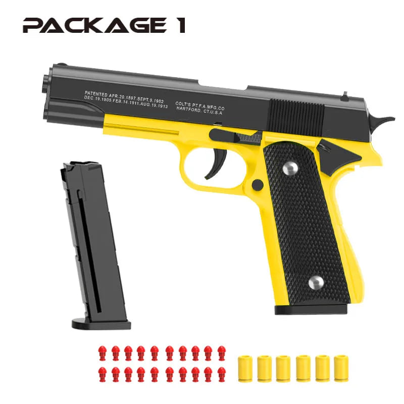 Black M1911 Colt Toy Gunman Gun, Soft Bullet Shell, Catapult Blaster, Manual Air Gun Launcher, Boys Shooting Game 14+y