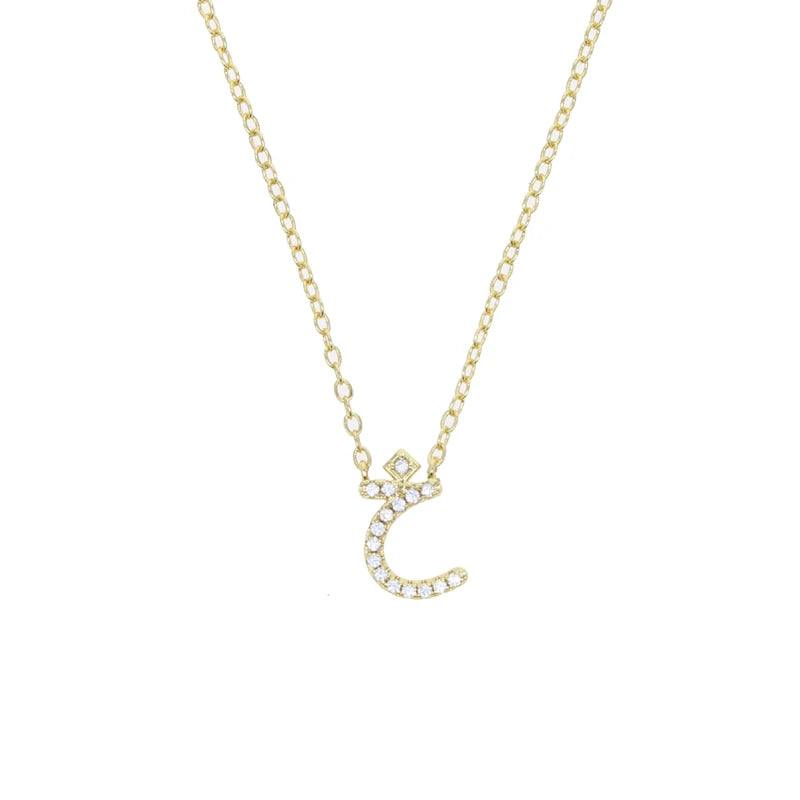 Total 31 Different Shape Arabic Letter Pendant Necklaces for Women Paved Green White Cz and Turquoise Gold Color Fashion Jewelry