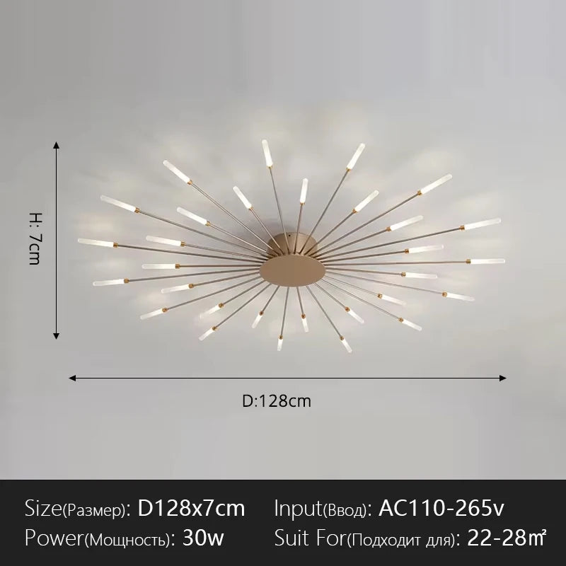 Modern Flower Shape Ceiling Lamp for Living Room Dining Room Flush Mount Metal Acrylic Sputnik Firework Petal Lighting Fixture
