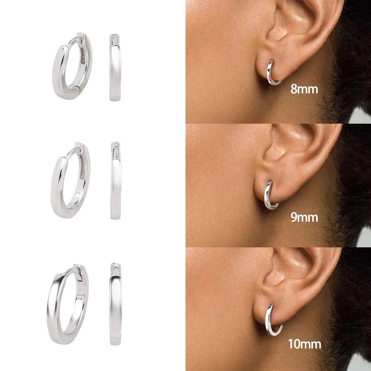 Real 925 Sterling Silver Simple Round Hoop Earrings for Women 18K Gold Plated Minimalist Huggies Ear Buckle Jewelry Accessories