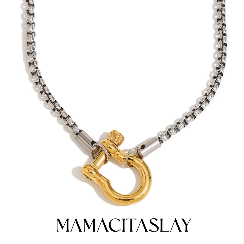 MamacitaSlay Unique Cool 316L Stainless Steel Double Color Necklace Party Waterproof Neck Jewelry For Women's DIY Accessories