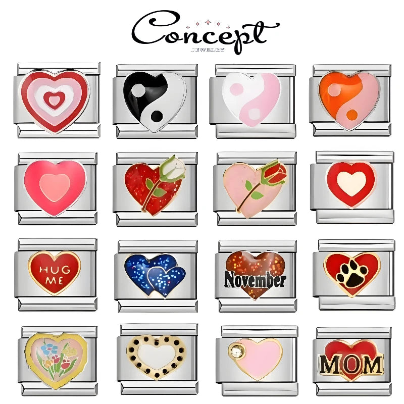 2025 Fashion Love and Romance Modular Italian Charm Links Fit 9mm Stainless Steel Elastic Bracelet Women DIY Jewelry