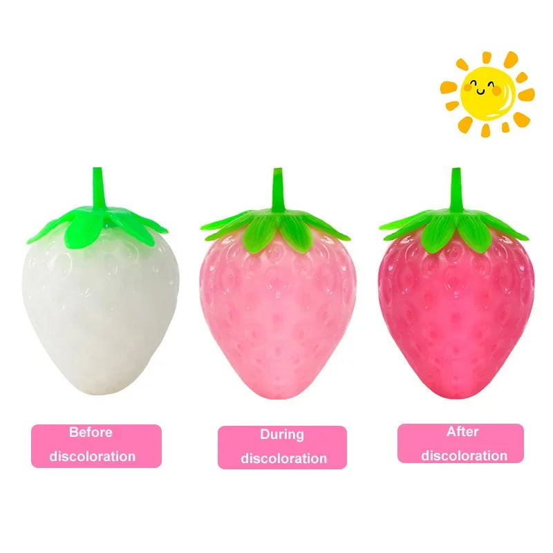 Simulated Color-changing Strawberry Squishy Kids Anti Stress Relief Ball Fidget Decompression Toys for Children Sensory Autism