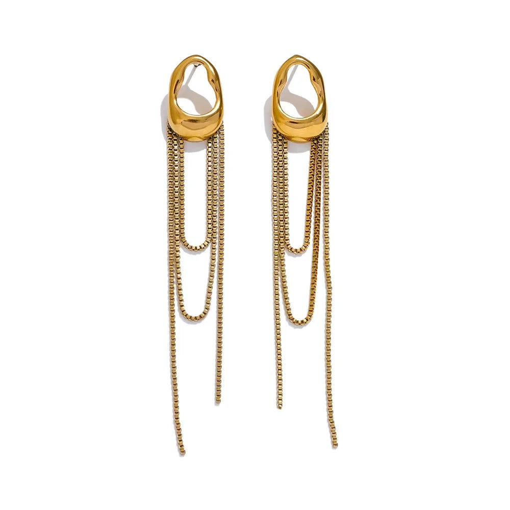 NiNice Temperament Stainless Steel Metal Tassel Chain Long Hanging Drop Earrings Girl's Daily Wear Trending Jewelry Recommend