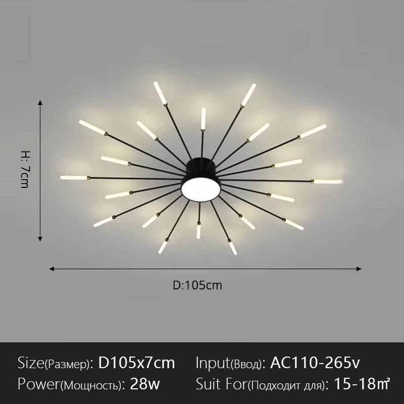 Modern Flower Shape Ceiling Lamp for Living Room Dining Room Flush Mount Metal Acrylic Sputnik Firework Petal Lighting Fixture