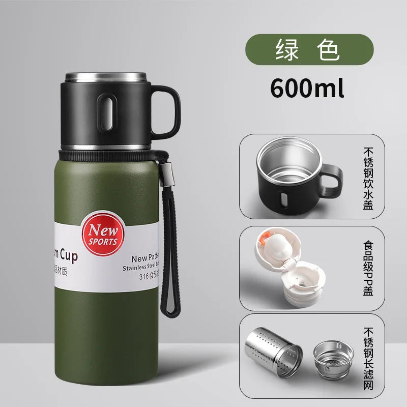 600/800/1000/1500ml Large Capacity Outdoor 316 Stainless Steel Thermos Cup Portable Handle Car Water Cup Tea Cup Drinkware