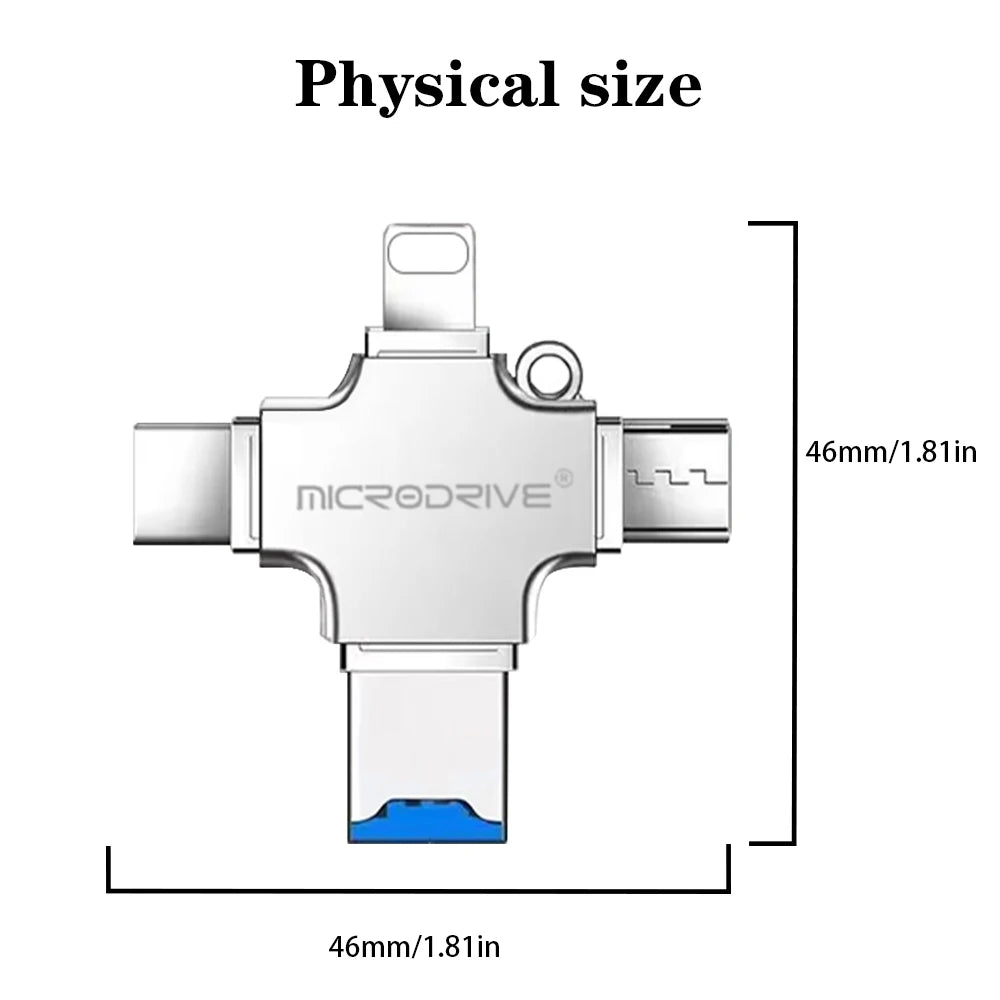 USB 3.0 Flash Drive For Iphone ipad Android Pen Drive 4 in 1 Memory stick Type-c Pendrive OTG 64GB 128GB 256GB