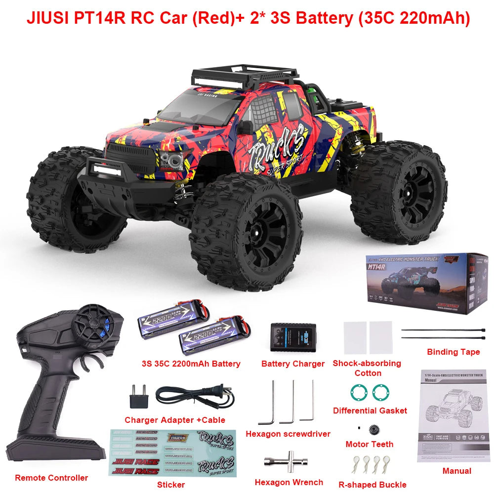 JIUSI PT14R MT14R 1/14 4WD RC Car 80km/h Brushless 2.4G Remote Control Racing Car High Speed Off-road RC Truck 3S 35C 2200mAh
