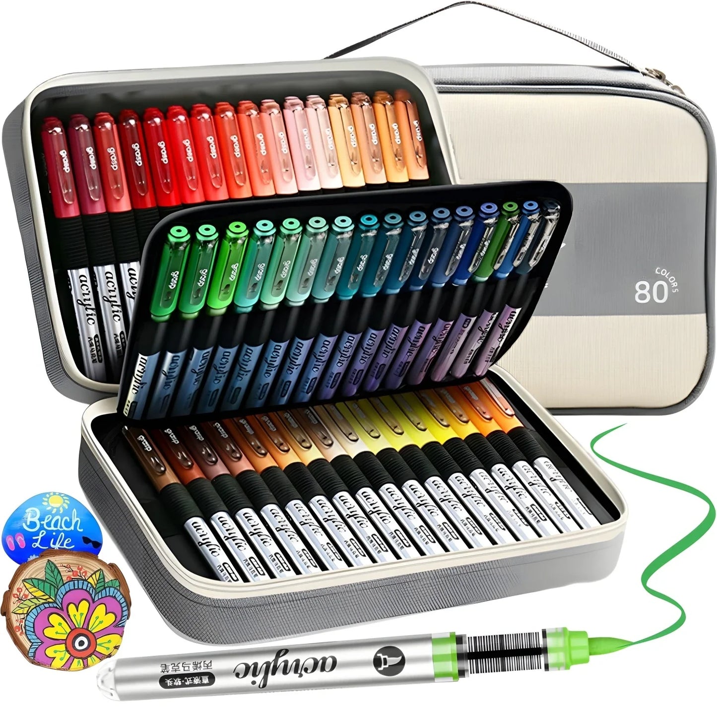 Acrylic Paint Markers Set,Automatic Ink Control, With Portable Handbags ,Brush Tip, for Rock Painting, Ceramic, Wood, Canvas