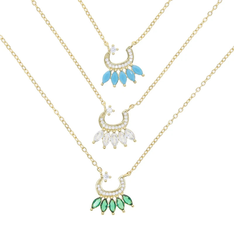 Total 31 Different Shape Arabic Letter Pendant Necklaces for Women Paved Green White Cz and Turquoise Gold Color Fashion Jewelry