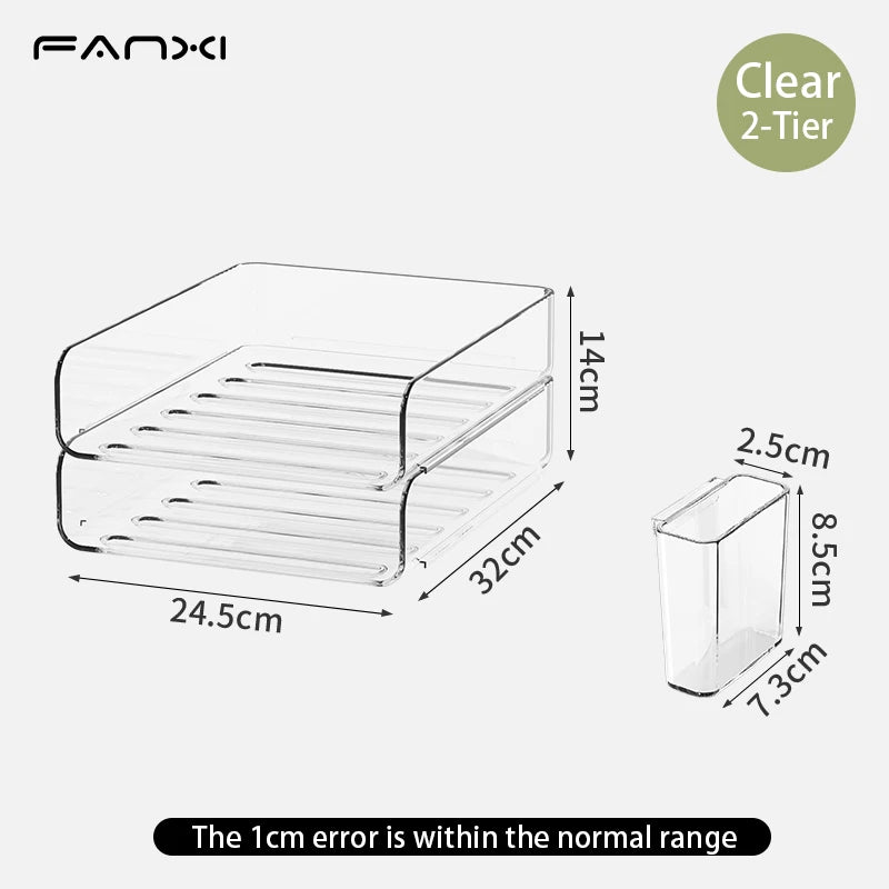 4-Tier Stackable Paper Tray Organizer for Desk with Detachable Hanging Pen Cup - Durable PET Desktop Paper Organizer Brown
