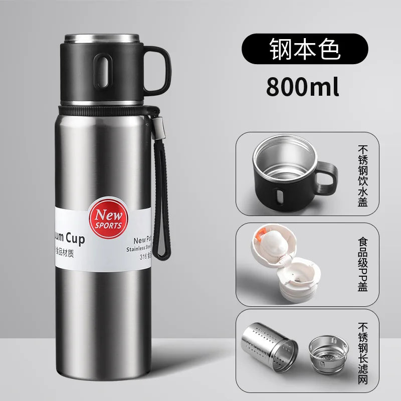 600/800/1000/1500ml Large Capacity Outdoor 316 Stainless Steel Thermos Cup Portable Handle Car Water Cup Tea Cup Drinkware