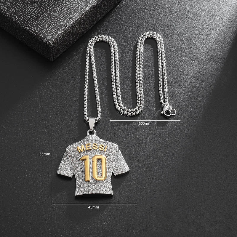 Full Zircon Pendant Necklace Hip Hop Cool Mumber 10 Super Soccer Star Fan Stainless Steel Clavicle Charming Jewelry Men Necklace