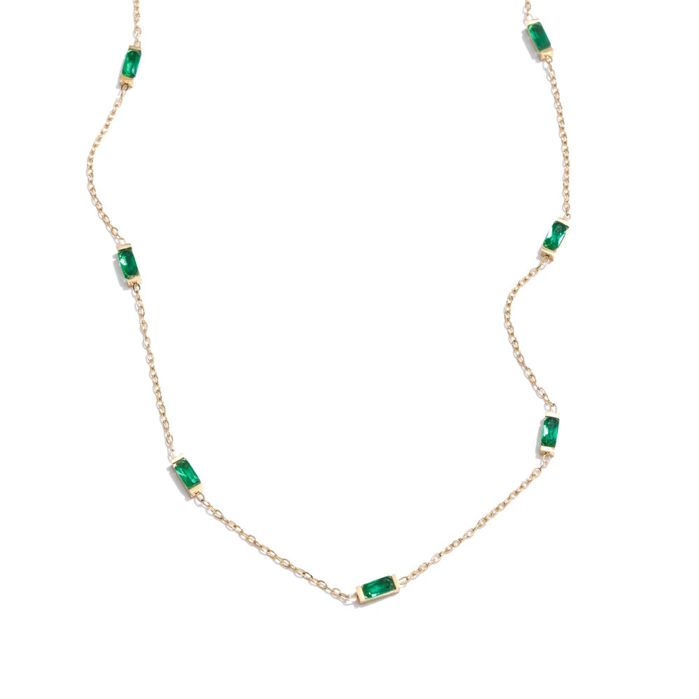 Yhpup New White Green Shiny Cubic Zirconia Chain Necklace Bracelet Bangle High-Grade Stainless Steel Premium Jewelry Gift