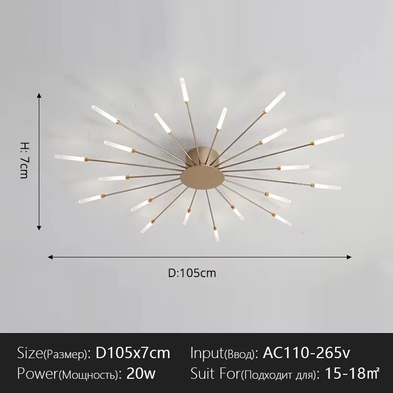 Modern Flower Shape Ceiling Lamp for Living Room Dining Room Flush Mount Metal Acrylic Sputnik Firework Petal Lighting Fixture