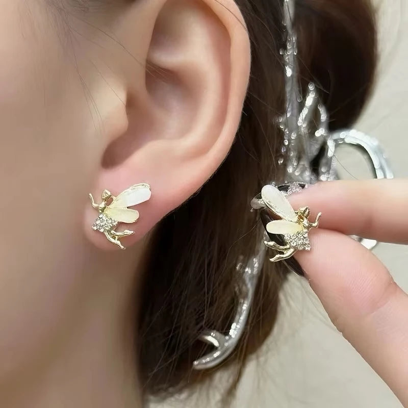 FTCY Trendy Elf Dancer Stud Earrings for Women Girls Design Zircon Fairy Korean Exquisite Cute Sweet Jewelry