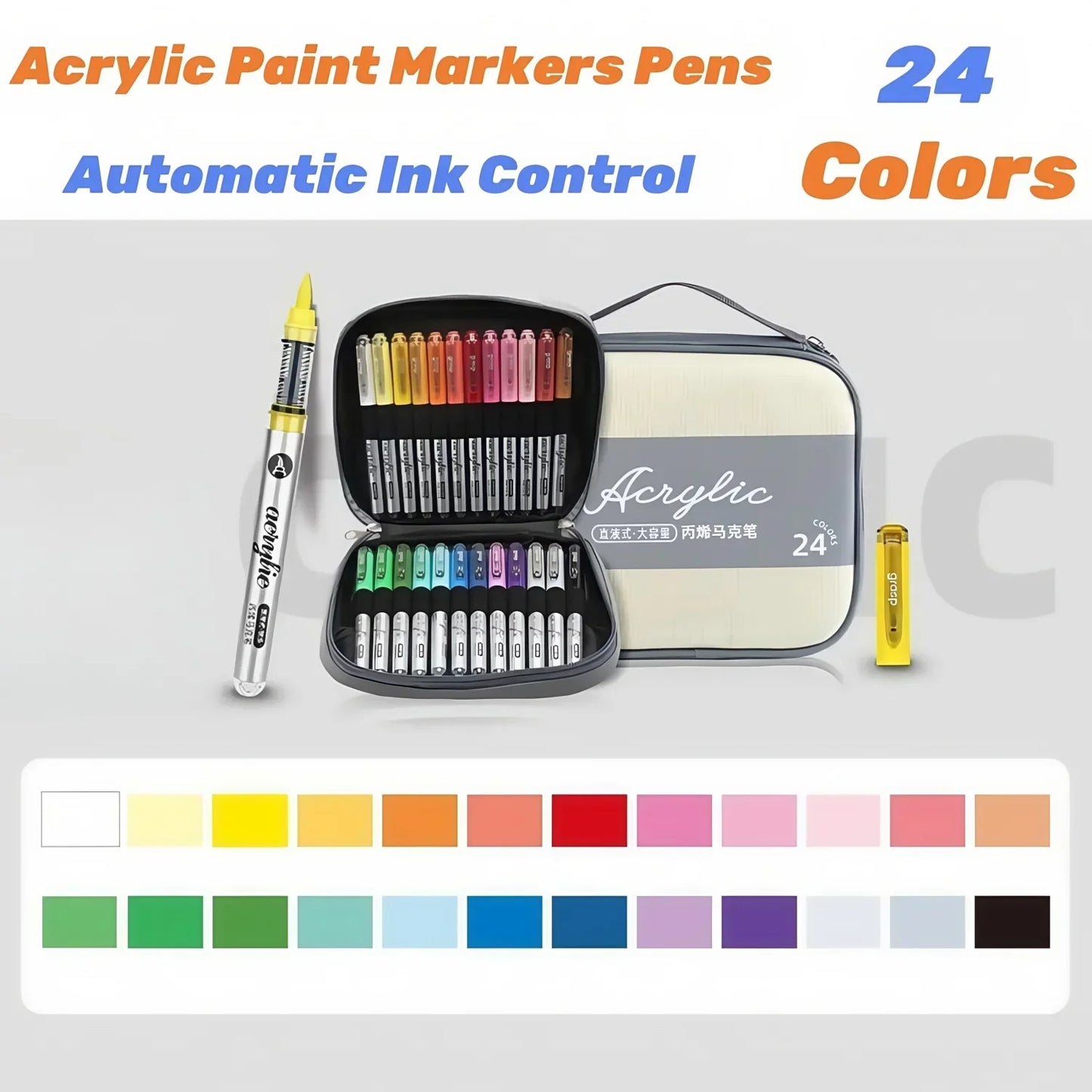 Acrylic Paint Markers Set,Automatic Ink Control, With Portable Handbags ,Brush Tip, for Rock Painting, Ceramic, Wood, Canvas