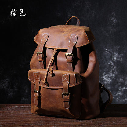 2025-Handmade First-Layer Cowhide Leather Backpack - Retro Style with Large Capacity