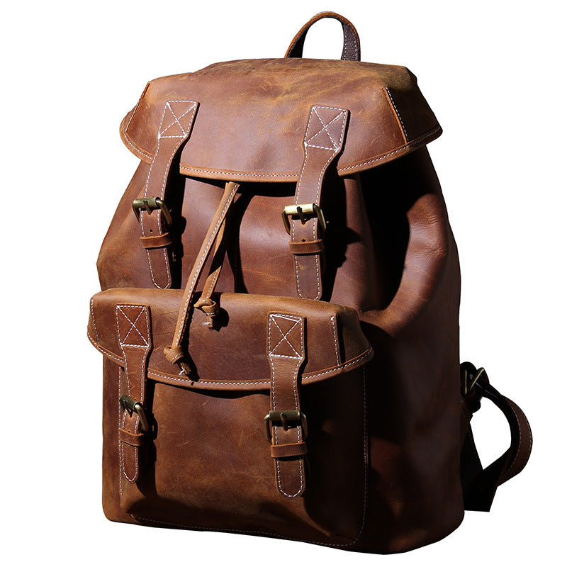 2025-Handmade First-Layer Cowhide Leather Backpack - Retro Style with Large Capacity