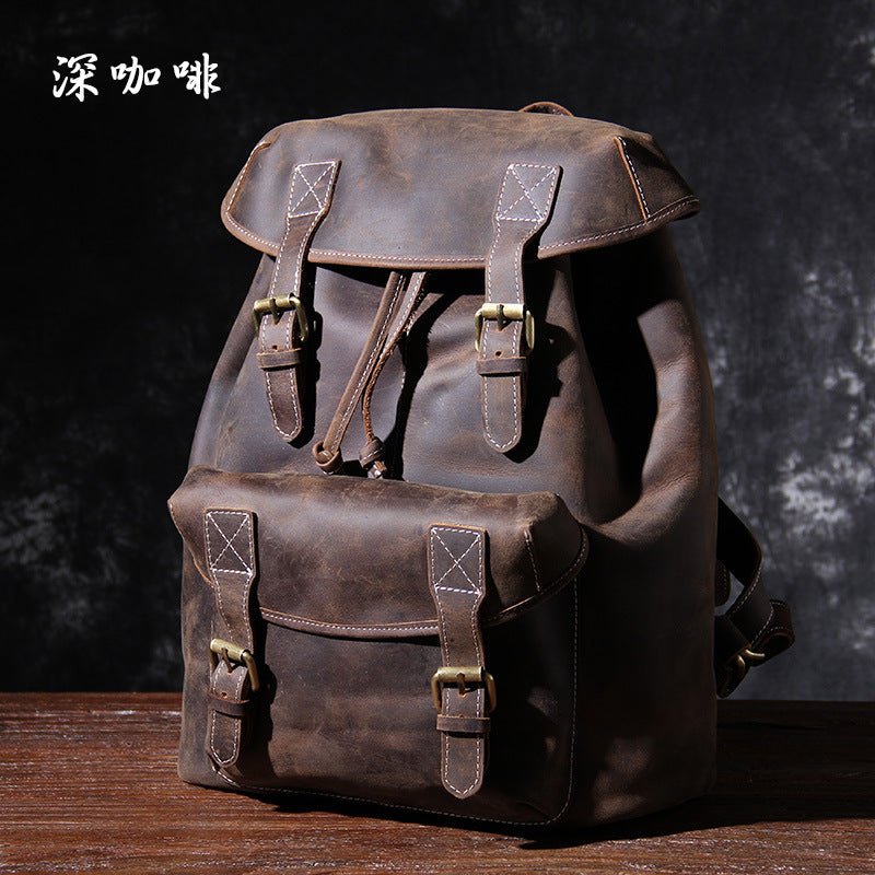 2025-Handmade First-Layer Cowhide Leather Backpack - Retro Style with Large Capacity