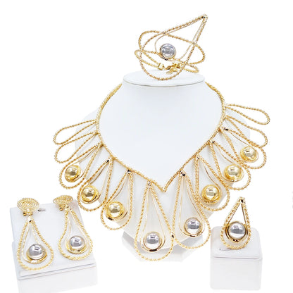 Women Jewelry Set Brazil Gold Plated Pure Copper Material Artificial Gemstone Luxury Necklace Bracelet Ring  Nigeria Jewelr