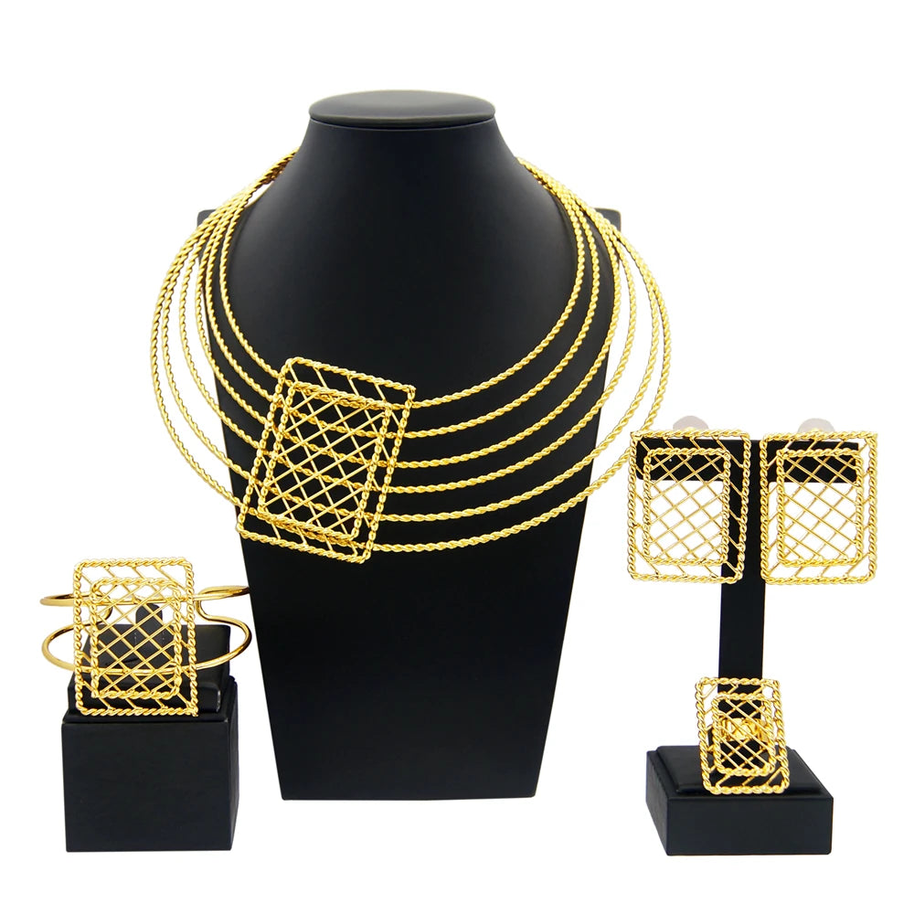 Women Jewelry Set Brazil Gold Plated Pure Copper Material Artificial Gemstone Luxury Necklace Bracelet Ring  Nigeria Jewelr