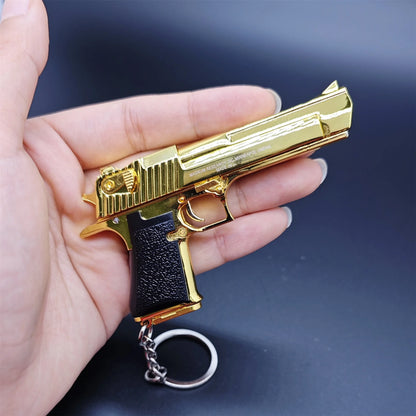 Mini Golden 1:3 Scale Alloy Desert Eagle Pistol Keychain Perfect Detachable Model Gift For Children/Men/Gun Lovers And Collect