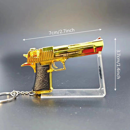 Mini Golden 1:3 Scale Alloy Desert Eagle Pistol Keychain Perfect Detachable Model Gift For Children/Men/Gun Lovers And Collect
