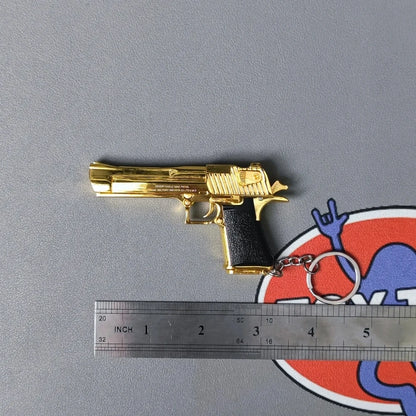 Mini Golden 1:3 Scale Alloy Desert Eagle Pistol Keychain Perfect Detachable Model Gift For Children/Men/Gun Lovers And Collect