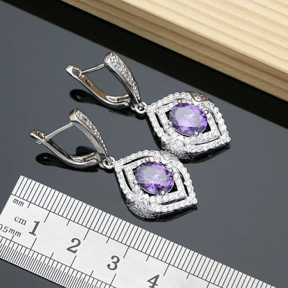 925 Silver Jewelry Natural Purple Amethyst White Topaz Jewelry Sets Earrings Necklace Sets for Women Ruby Birthstone Jewellry