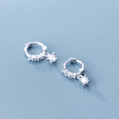INZATT Real 925 Sterling Silver OL Style Round Zircon Hoop Earrings For Women Party Gold Rose Color Wedding Fine  Jewelry Gift