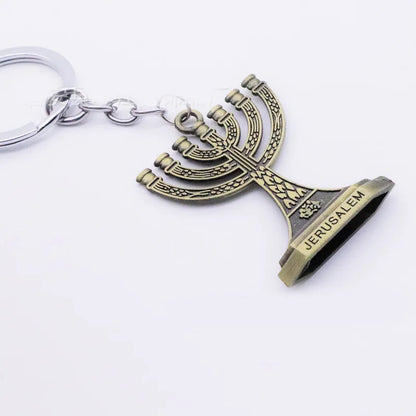 Vintage Metal Candlestick Keychains Judaism Menorah Trinket Jewelry Jerusalem Gift