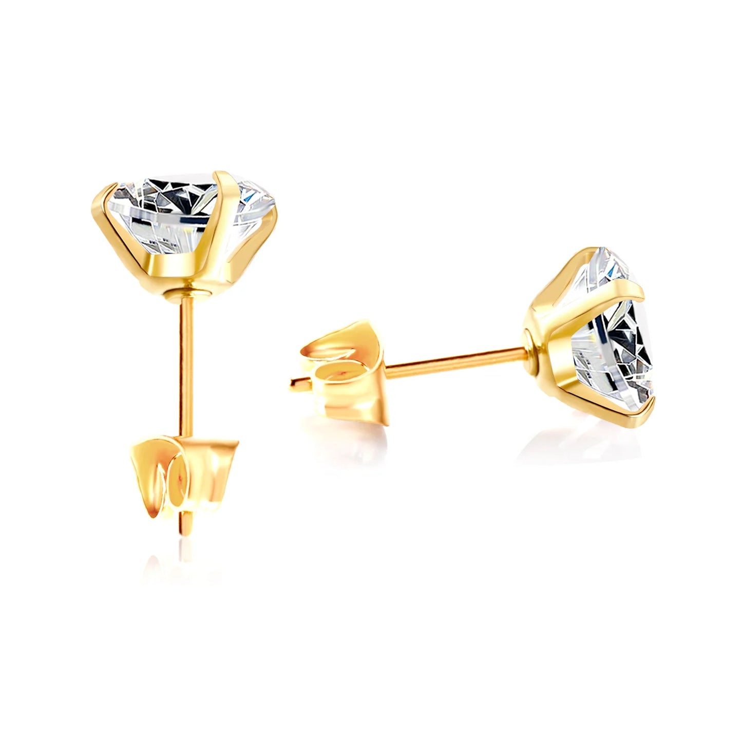 LUXUKISSKIDS 2pcs Crystal Round Stud Earrings Clearly Cubic Zircon Woman/Man Stainless Steel 4 Prong Tragus Cartilage Piercing