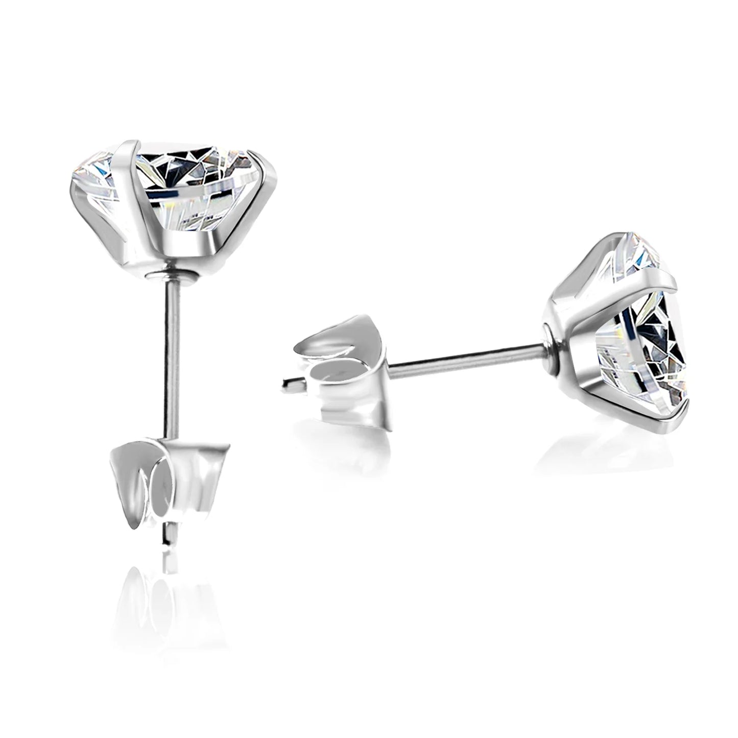 LUXUKISSKIDS 2pcs Crystal Round Stud Earrings Clearly Cubic Zircon Woman/Man Stainless Steel 4 Prong Tragus Cartilage Piercing