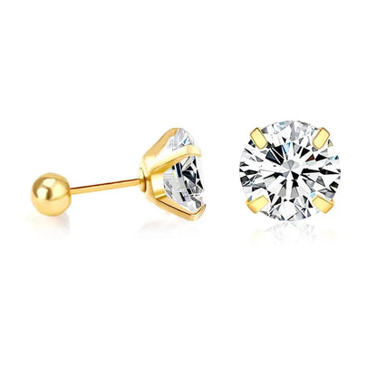 LUXUKISSKIDS 2pcs Crystal Round Stud Earrings Clearly Cubic Zircon Woman/Man Stainless Steel 4 Prong Tragus Cartilage Piercing