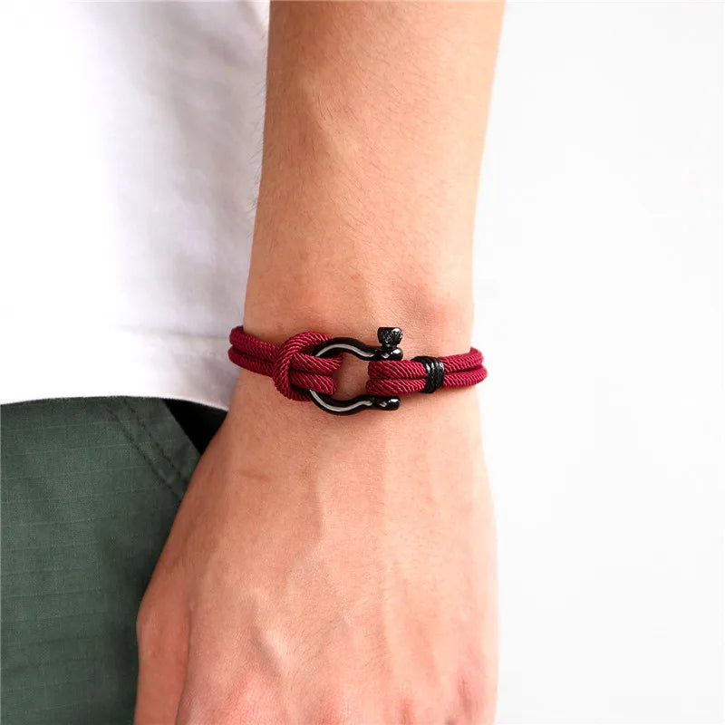 MKENDN Navy style Camping Parachute cord Survival Anchor Bracelet Men Women with Black Stainless Steel Sport Buckle