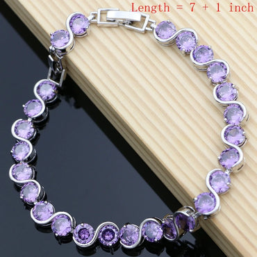 925 Silver Jewelry Natural Purple Amethyst White Topaz Jewelry Sets Earrings Necklace Sets for Women Ruby Birthstone Jewellry
