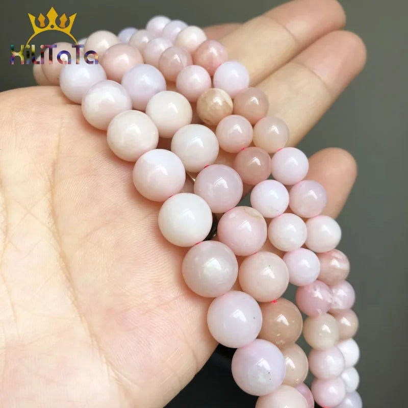 Natural Genuine Stone Beads Pink Opal Round Loose Beads For Jewelry Making DIY Bracelet Ear Studs Accessories 7.5'' 6/8/10/12mm