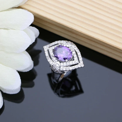 925 Silver Jewelry Natural Purple Amethyst White Topaz Jewelry Sets Earrings Necklace Sets for Women Ruby Birthstone Jewellry