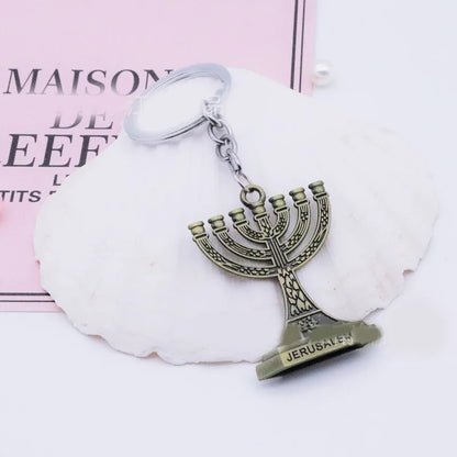 Vintage Metal Candlestick Keychains Judaism Menorah Trinket Jewelry Jerusalem Gift