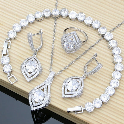 925 Silver Jewelry Natural Purple Amethyst White Topaz Jewelry Sets Earrings Necklace Sets for Women Ruby Birthstone Jewellry