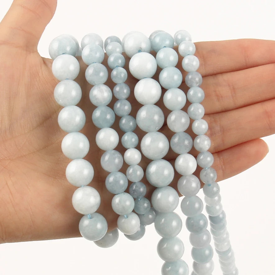 Natural Stone Beads Amazonite Blue Apatite Strawberry Quartzs Loose Round Beads for Jewelry Making DIY Bracelet 15inch Mineral